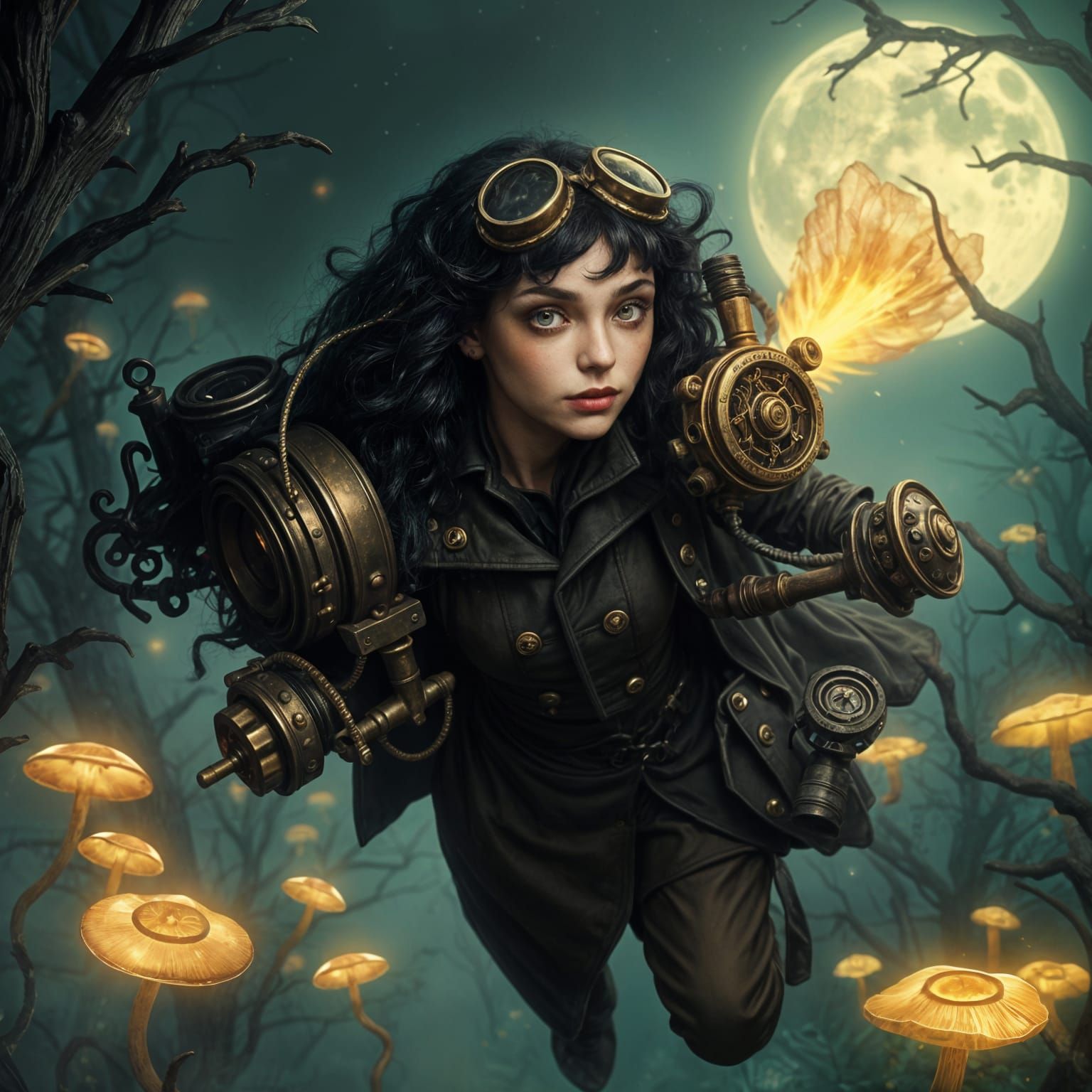 Steampunk Witch Soars Through Enchanted Forest in Midnight S...
