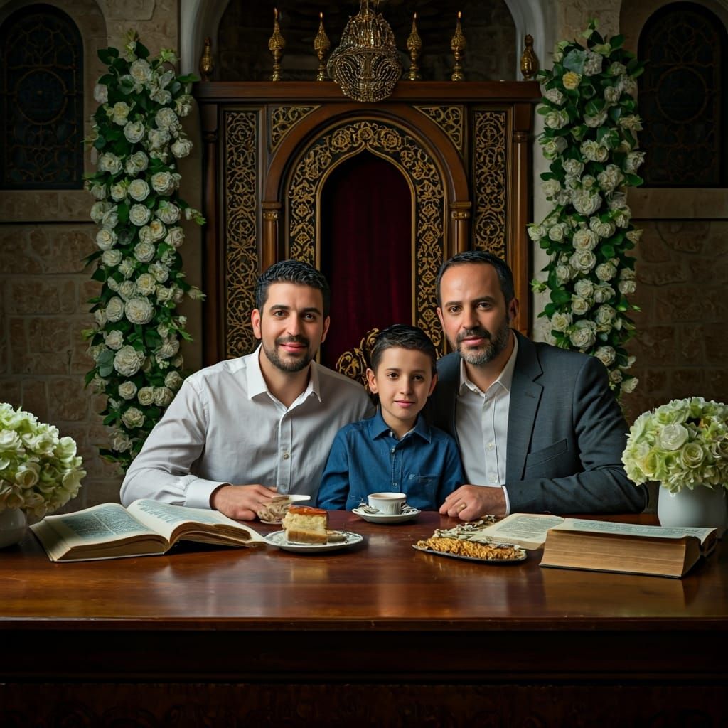 Father and Son Study Torah on Shavuot