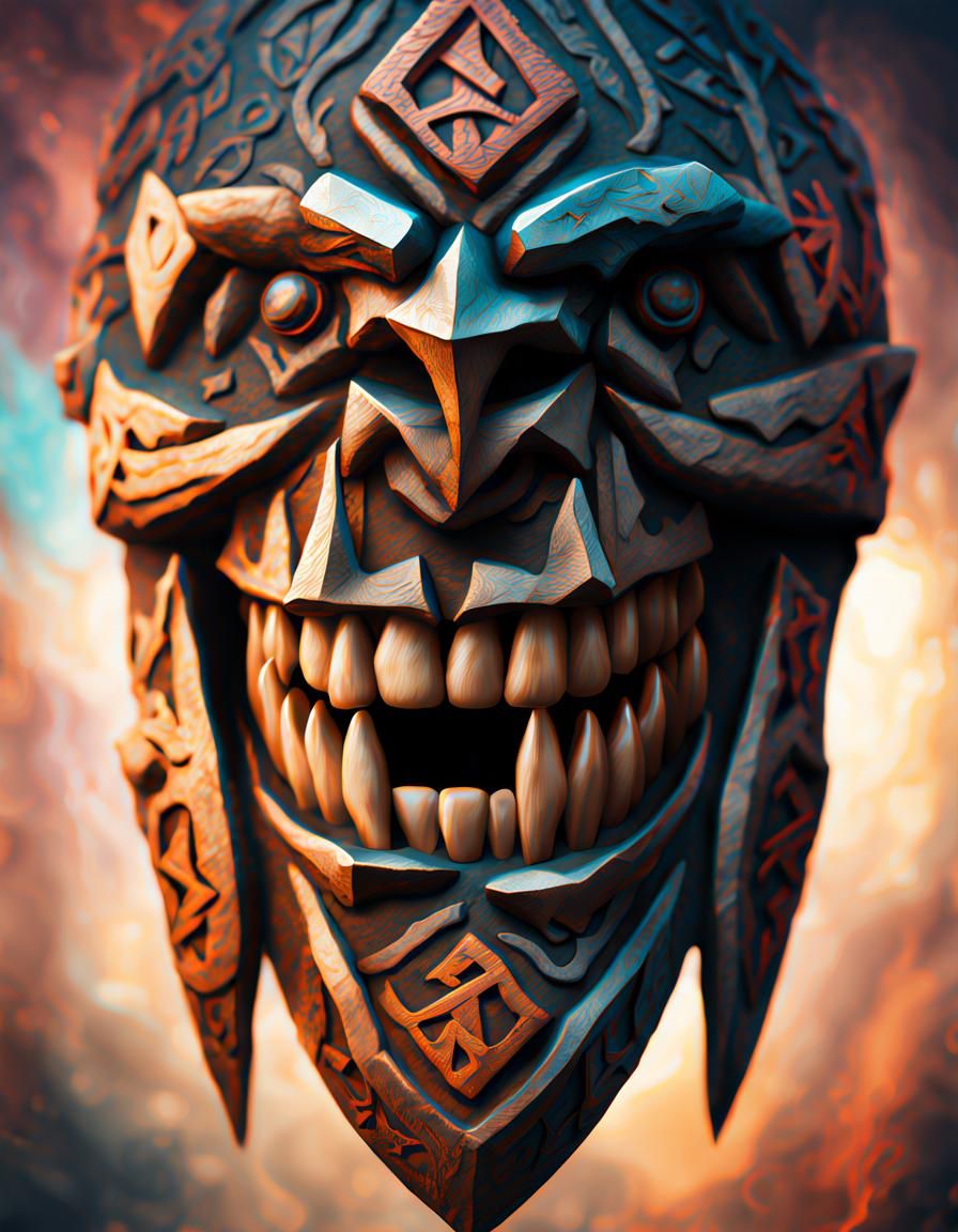 Norse Runes written on giant teeth Hyperrealistic, concept a...