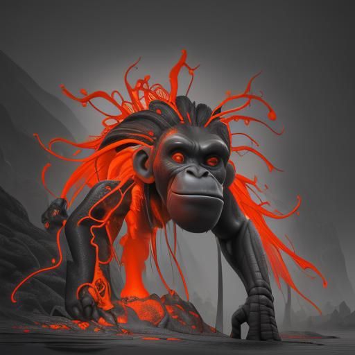 bright orange neural pathway in a greyscale chimp brain