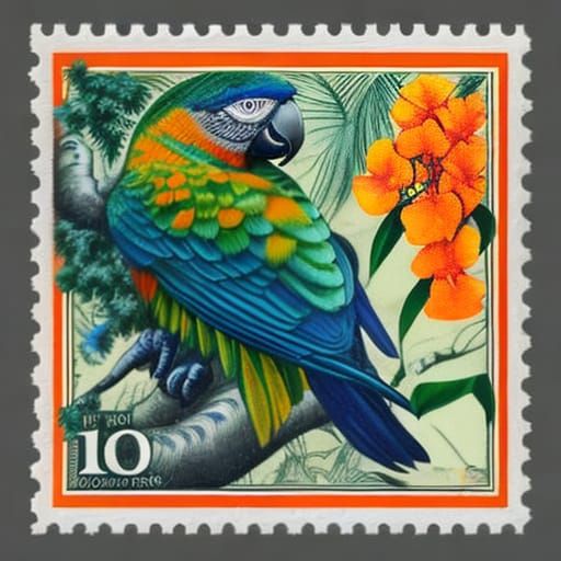 Beautiful Parrot Stamp  by @pomedgram