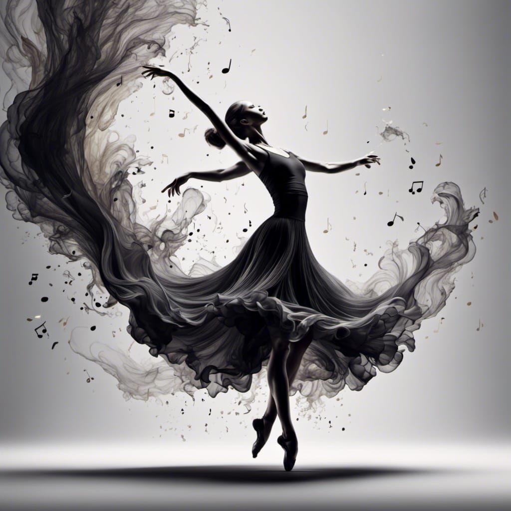 Ballerina in Musical Line Art Illustration
