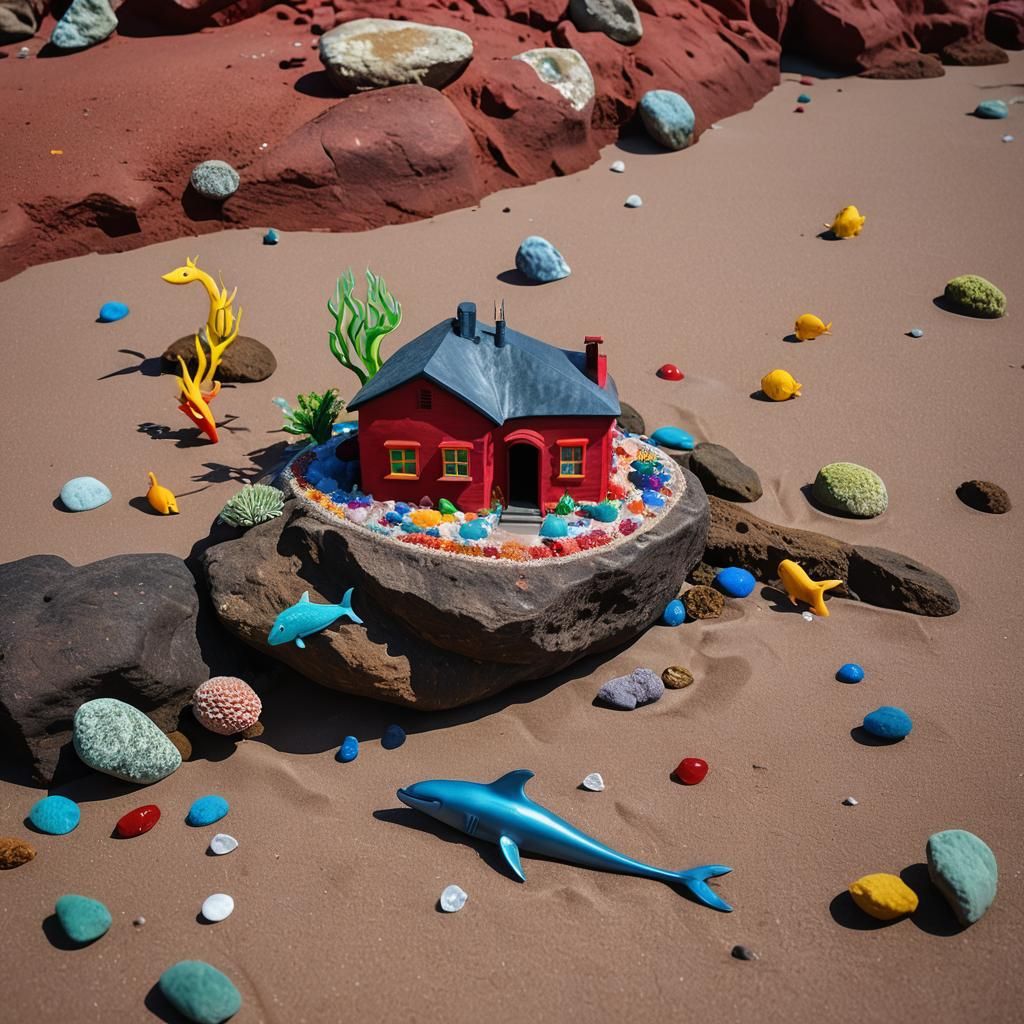 creative underwater modern red house with colerful dacoratio...