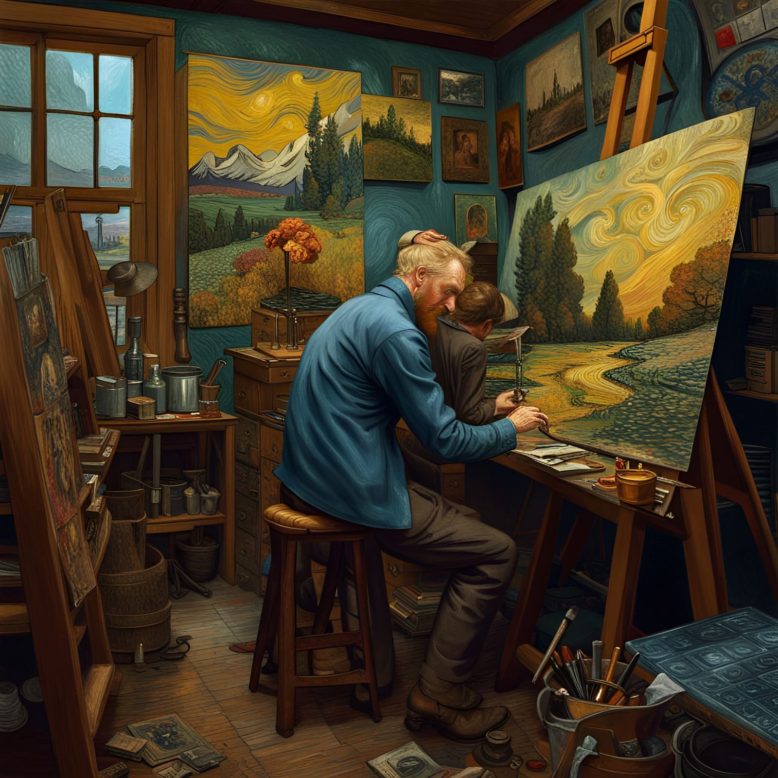 Van Gogh painting in his studio
