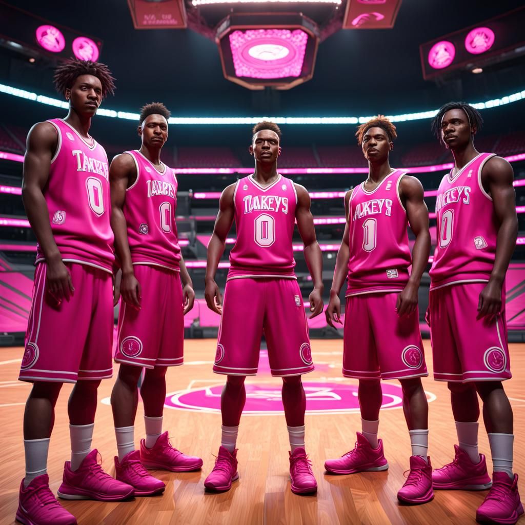 TaKeys basketball team with bright pink color custom uniform...