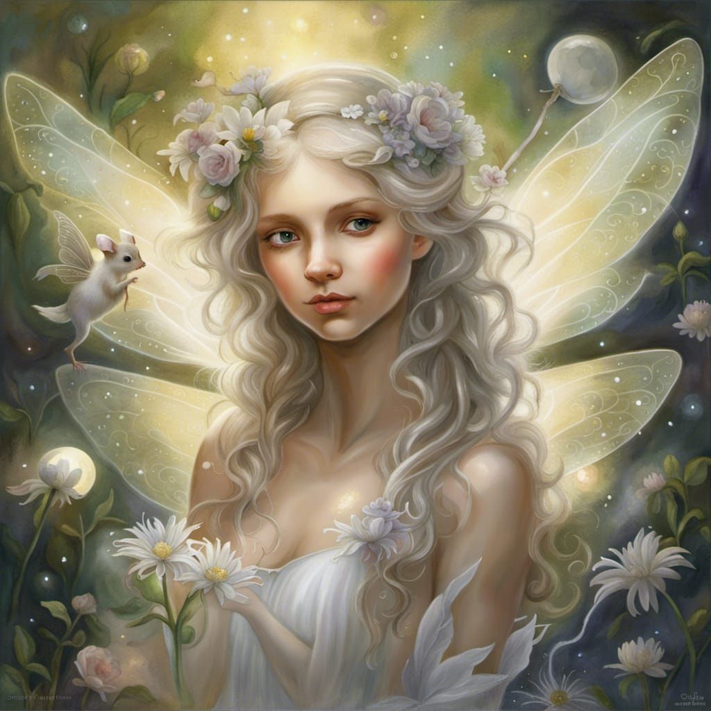 Fairy with white mouse - AI Generated Artwork - NightCafe Creator