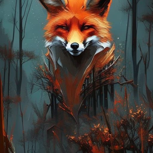 Creepy Fox Portrait in Dark Forest Speedpaint Style