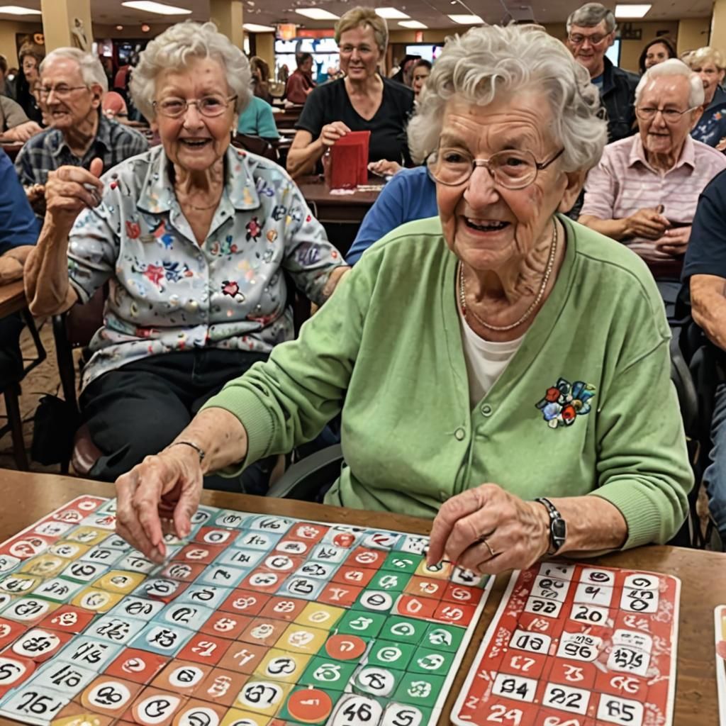 grandma winning bingo - AI Generated Artwork - NightCafe Creator