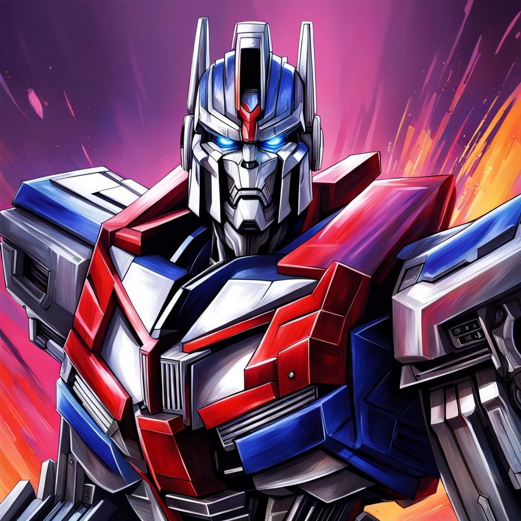 Megatron, Optimus Prime, Fantasy, Hyperrealistic, splash art...