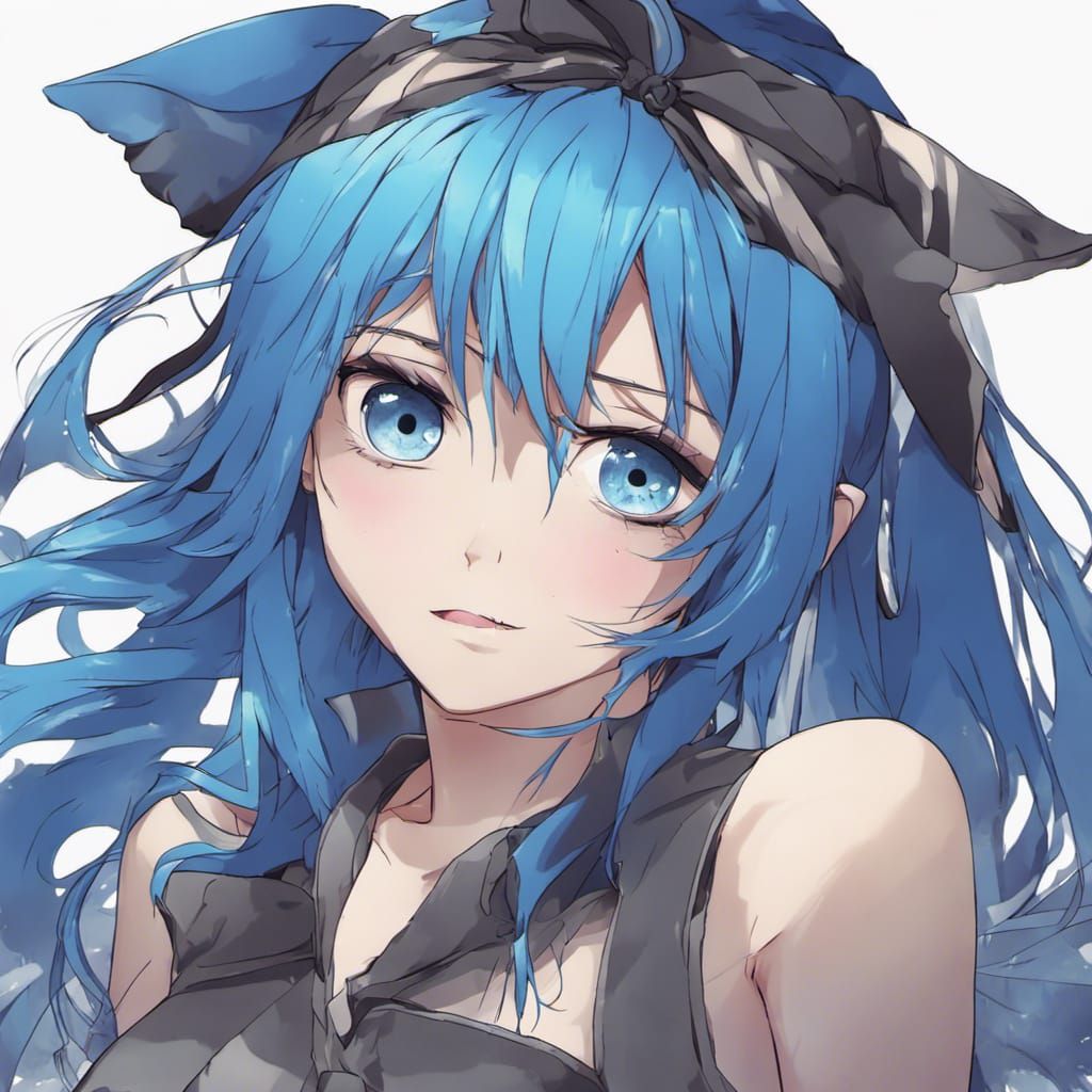blue haired female with blue eyes pretty