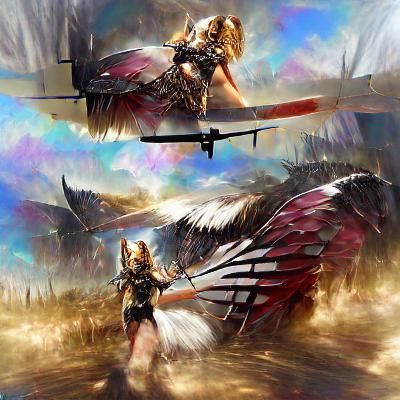 Proud winged warrior valkyrie flies into battle beautiful ar...