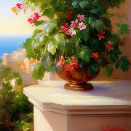 Decorative tropical flower vase on a beautiful tangier balco...