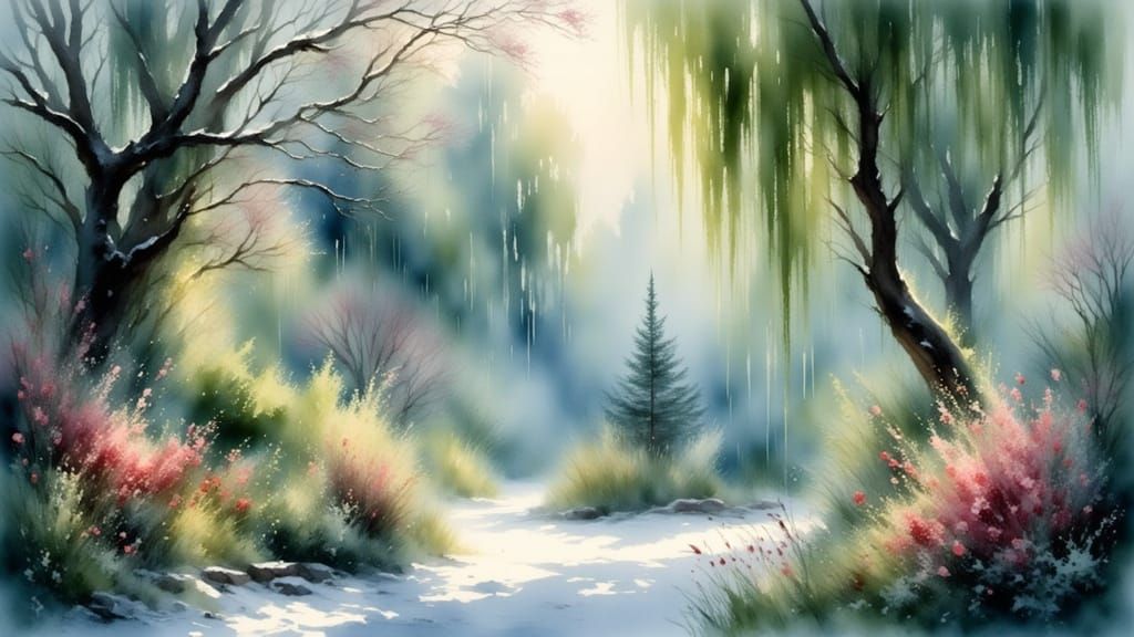 Ethereal Winter Garden Dreamscape Digital Painting