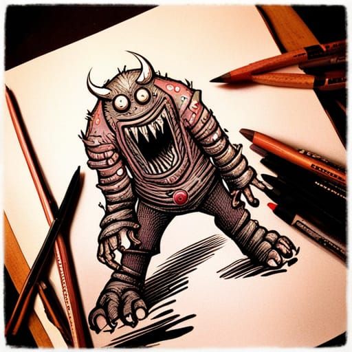 Draw a three-eyed monster in the style of CB Conley.