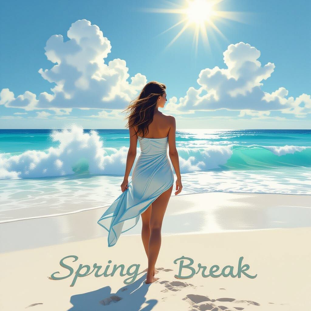 Serene Beach Scene with Tropical Ocean Waves