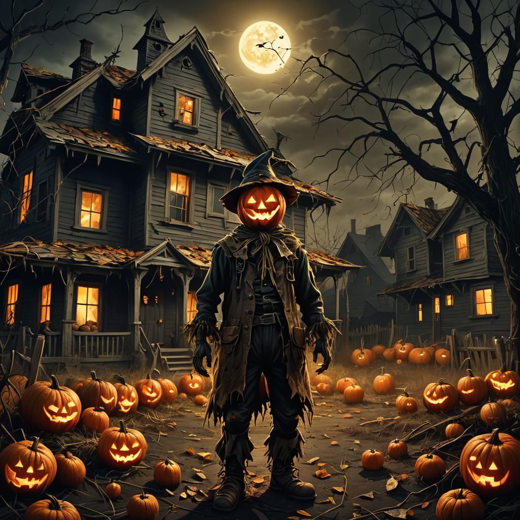 Halloween Scarecrow Digital Art in Dark Surrealism Style