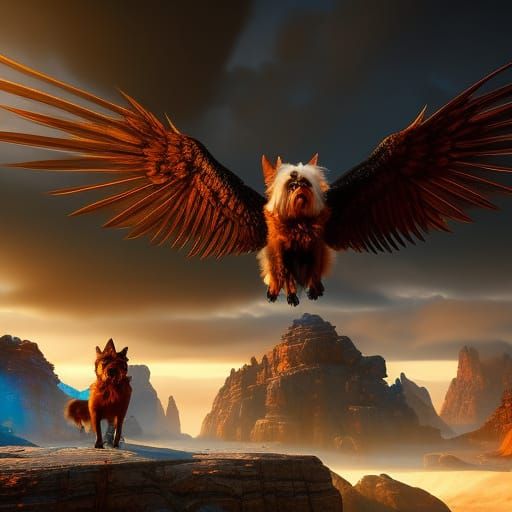 adorable winged dogs playing