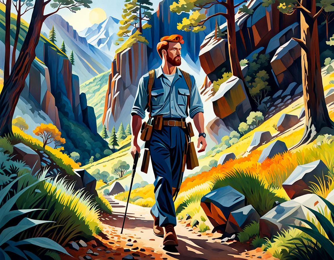 redhead man ((cameron monaghan)) utilitarian clothing, walking through