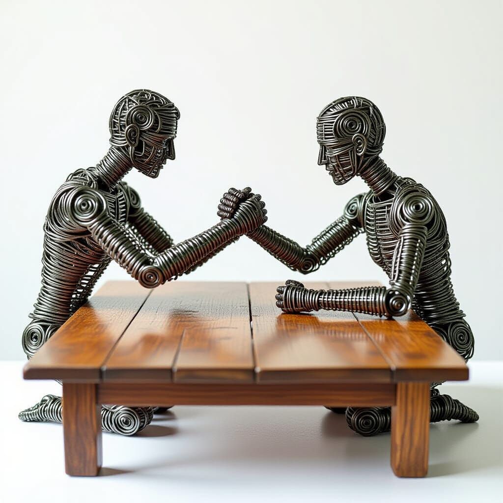 Intricate Iron Wire Arm Wrestling Art
