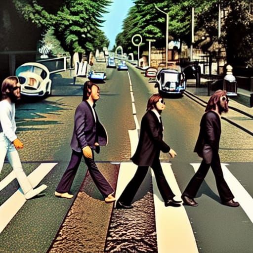 the beatles abbey road as dogs - AI Generated Artwork - NightCafe Creator