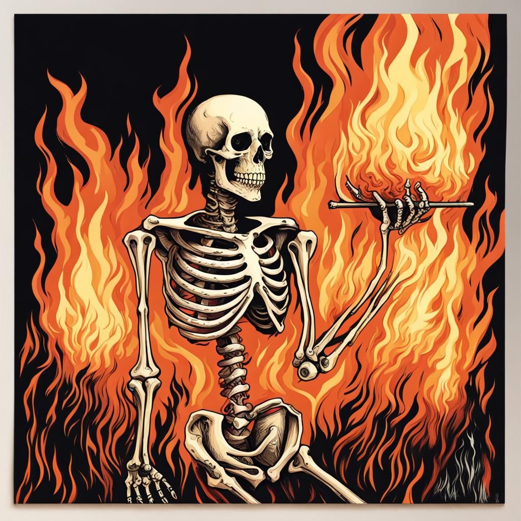 Skeleton on fire