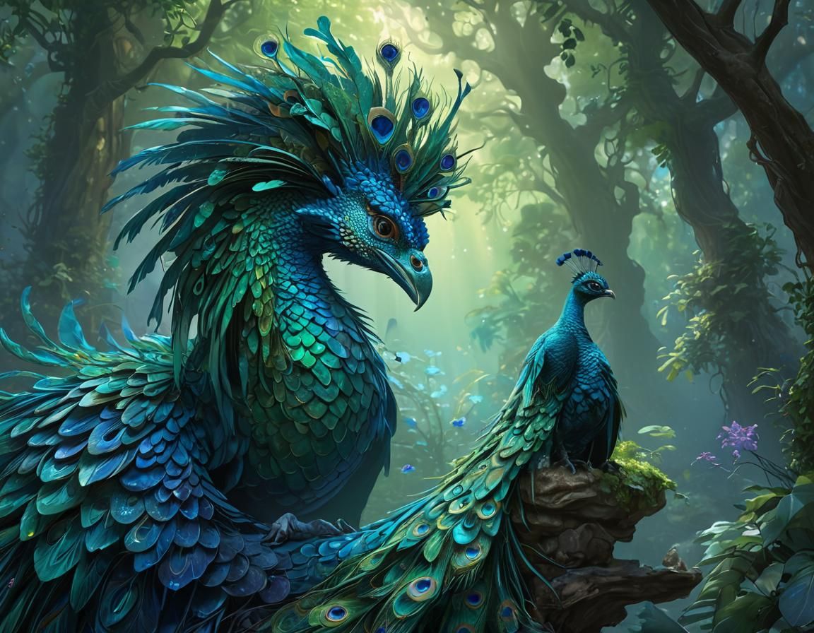 (amazing poster art of a mystical dragon peacock like a basilisk with a ...