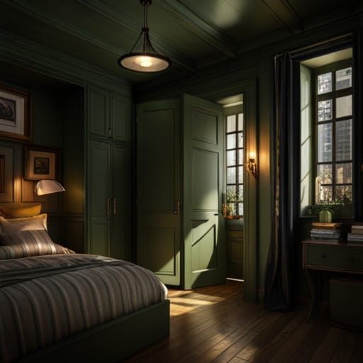 Photo, highly detailed Interior Haunted house; Suburban goth...