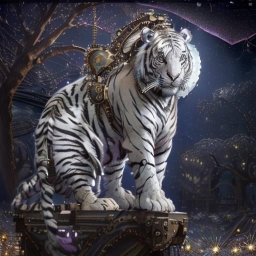 (Anime White Tiger:2) wearing (heart bracelet steampunk:2) u...