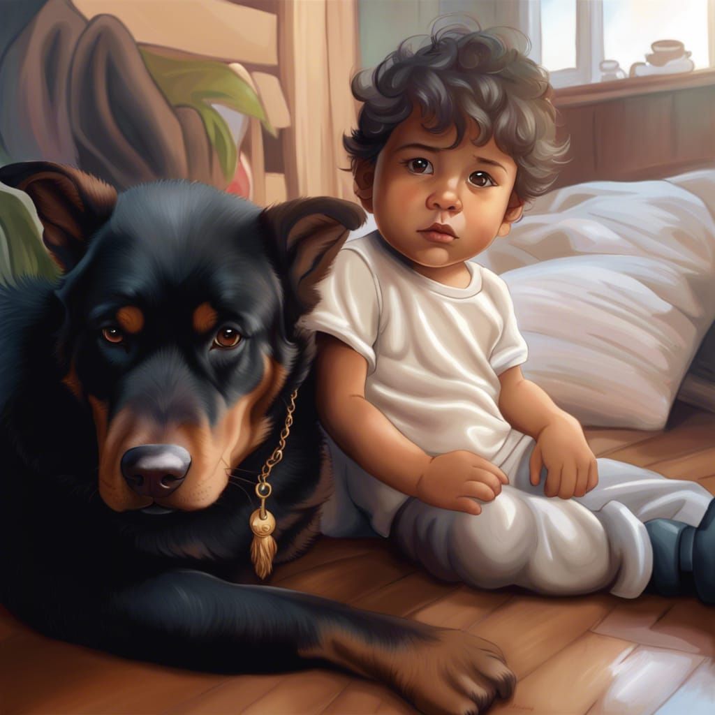 Baby with dog. - AI Generated Artwork - NightCafe Creator