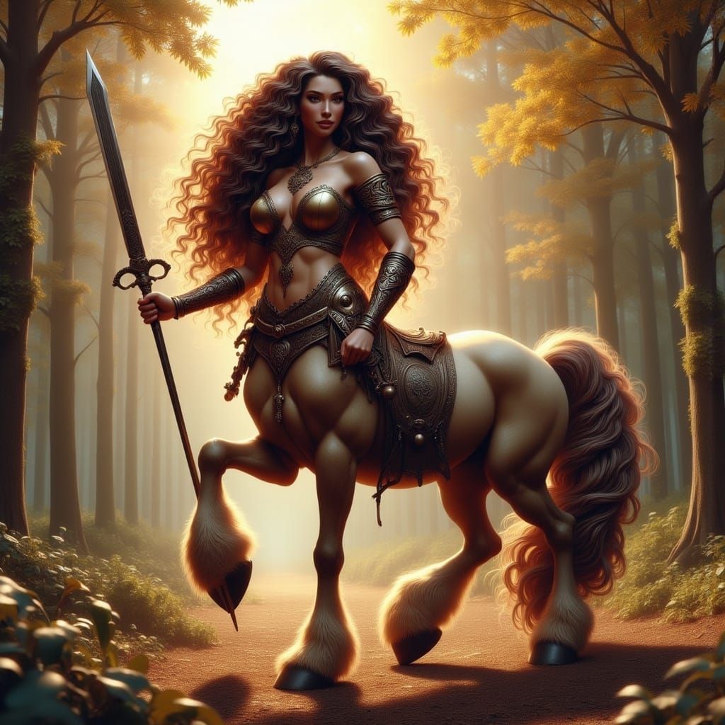 <lora:Flux Centaurs:1.0> Beautiful Centaur half-human half-horse,  warrior