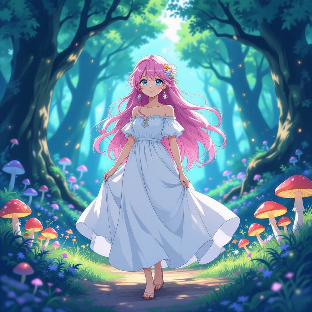 Beautiful Anime Girl in Magical Ghibli Forest