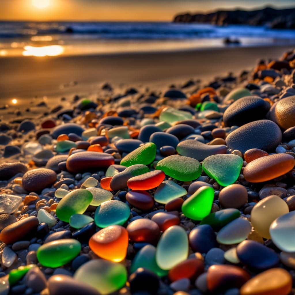 Long Sea glass beach pebbles grainy sand next to bluffs pacific coast sunset people search for treasures ...  by @Robyn Hikes
