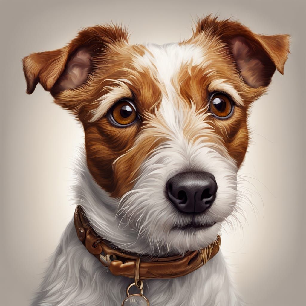 Cute cheeky jack russle hyper realistic funny and lovable brown and white jack riddle terrier   by @Fi