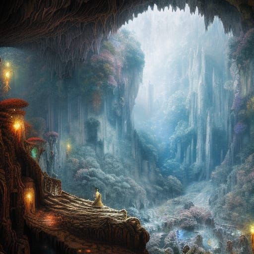 Cosmic Cave: Holographic Astral Illustration
