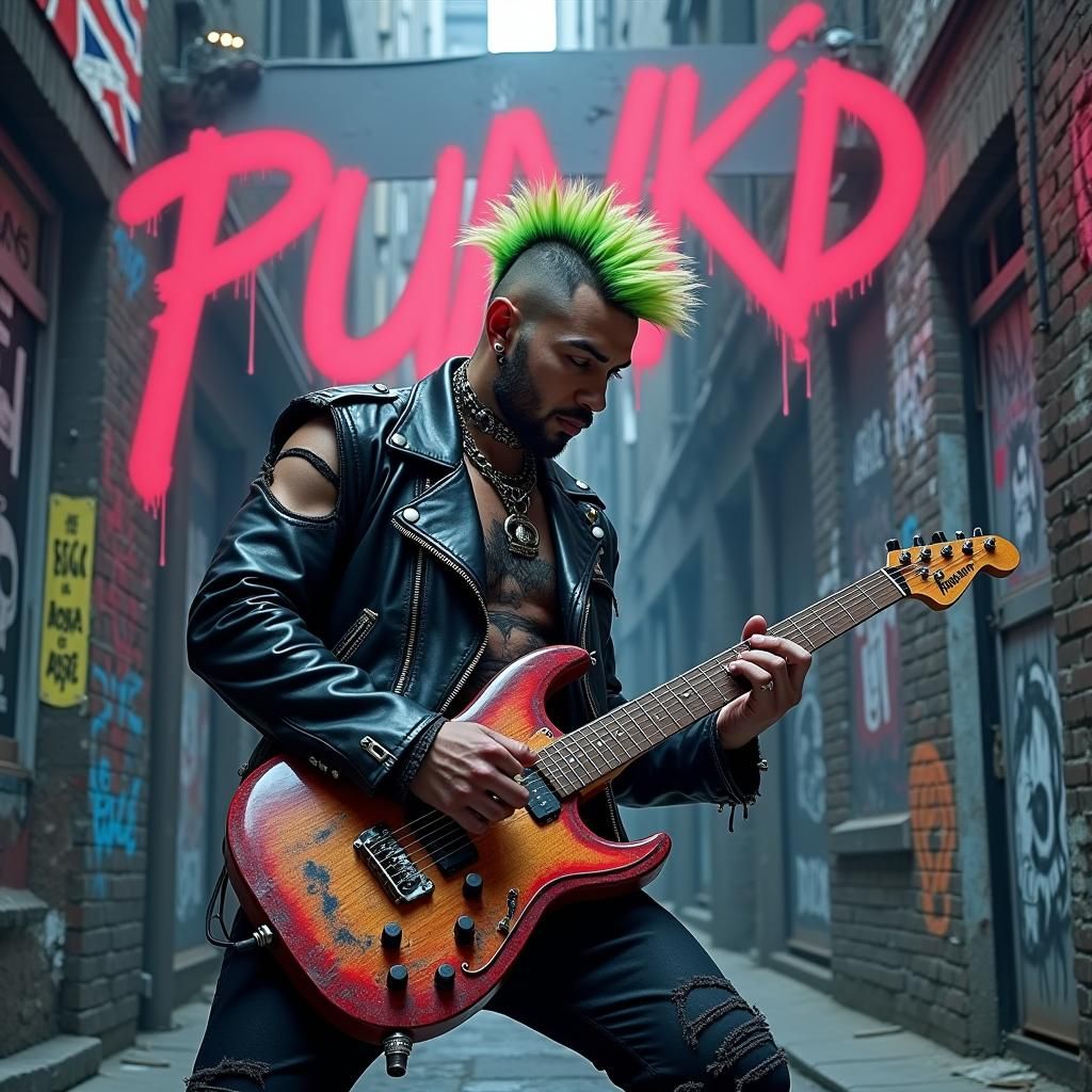 Punk Band backdrop banner with graffiti wall scene showing U...