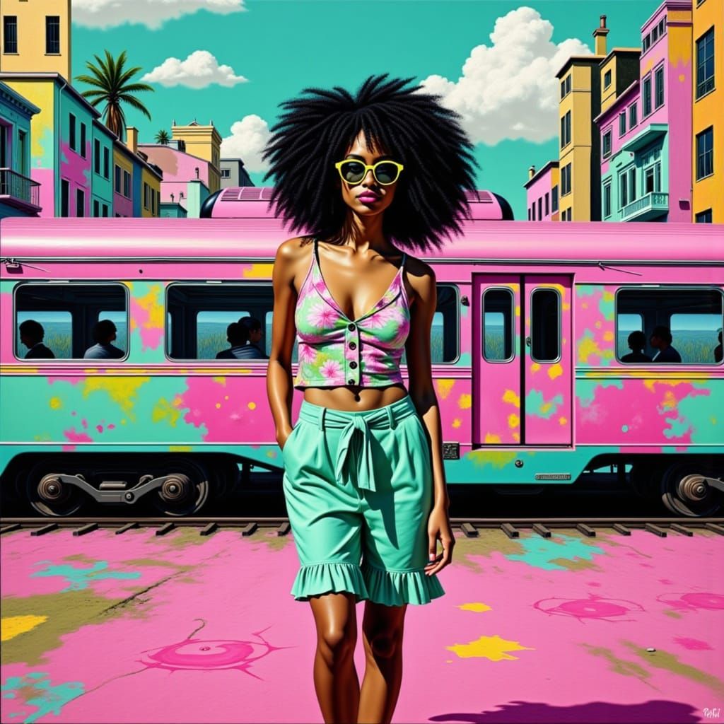 Woman in Vibrant Cyberpunk Cityscape