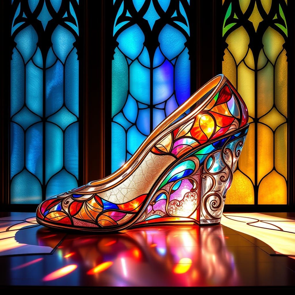 Gothic Glass Masterpiece: Cinderella's Delicate Stained Glas...