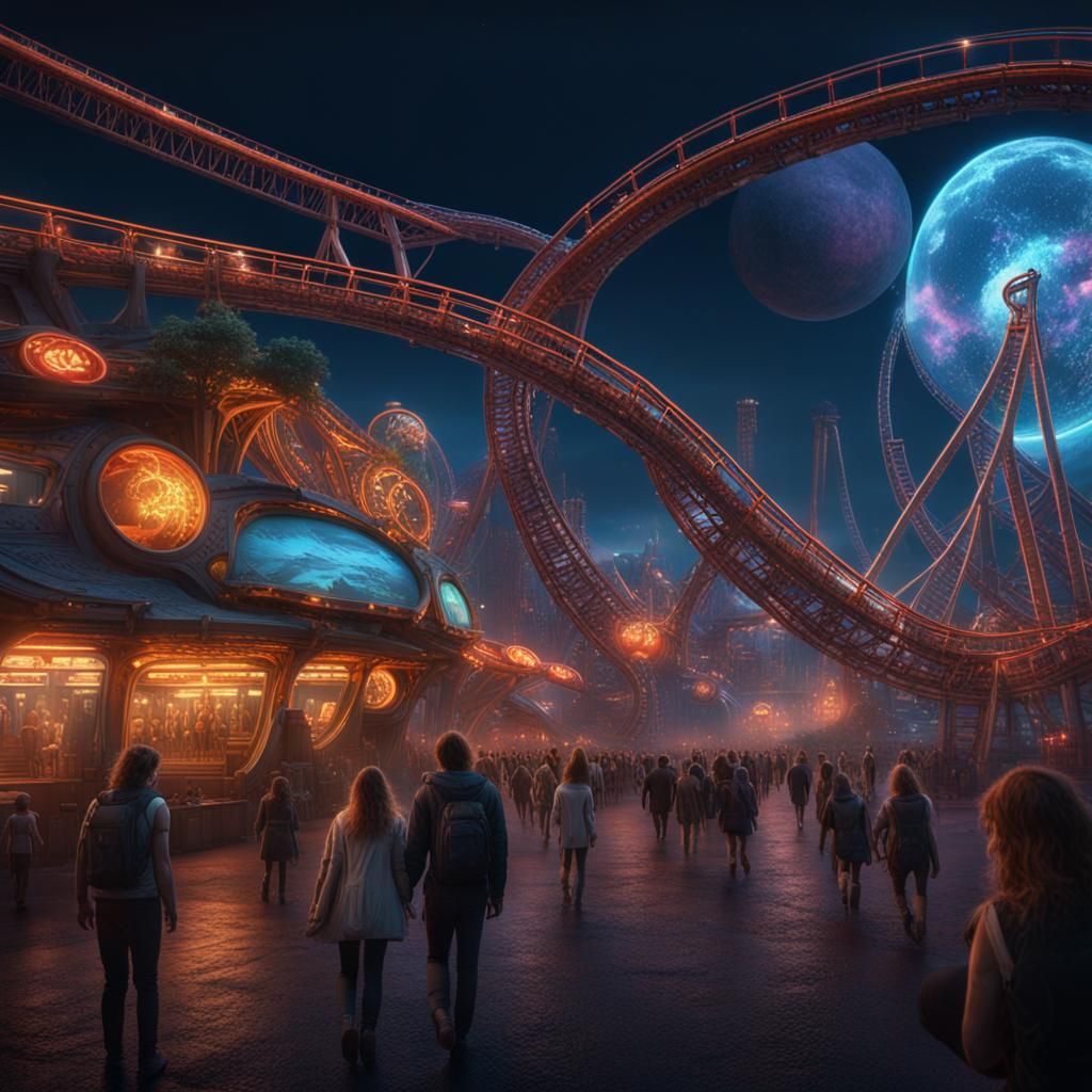 Rollercoaster in an Otherworldly Theme park III - AI Generated Artwork ...