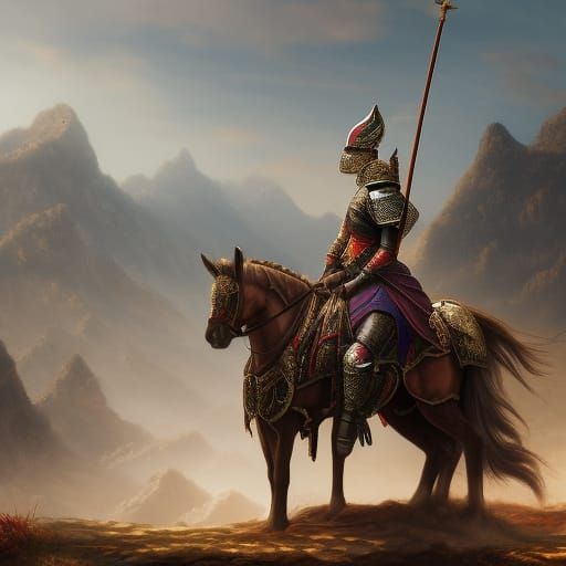 A female knight on a horse realistic