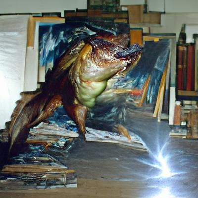 Monster posing for a flash photograph photorealistic