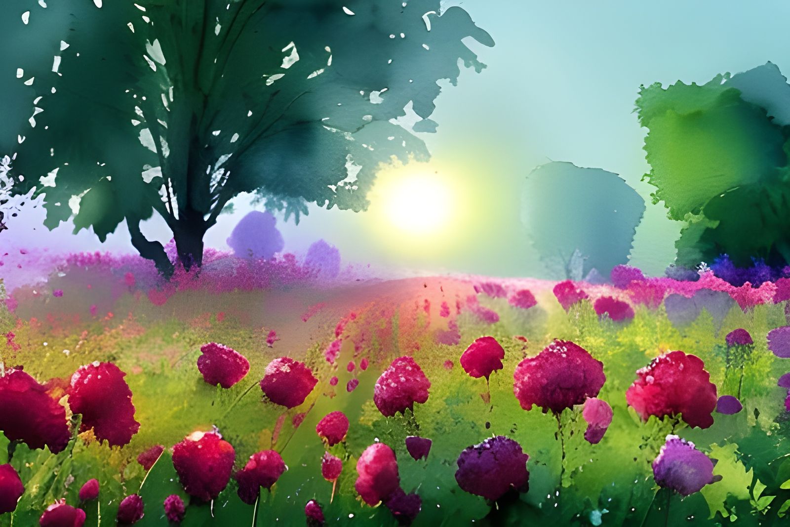 Sunrise over rosegarden undefined