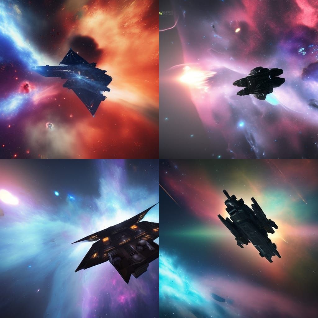 A space frigate fly into a nebula