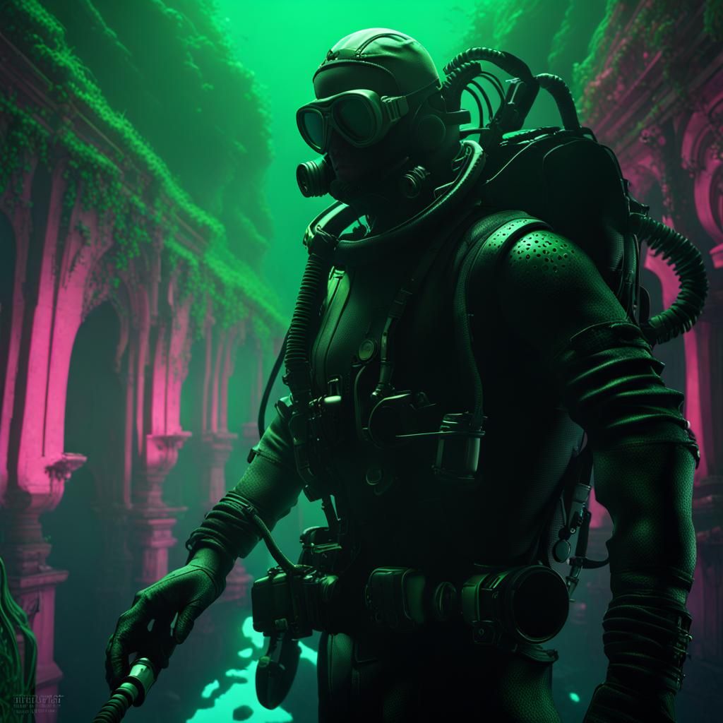 Scuba supervillain silhouette a masterpiece, 8k resolution, ...