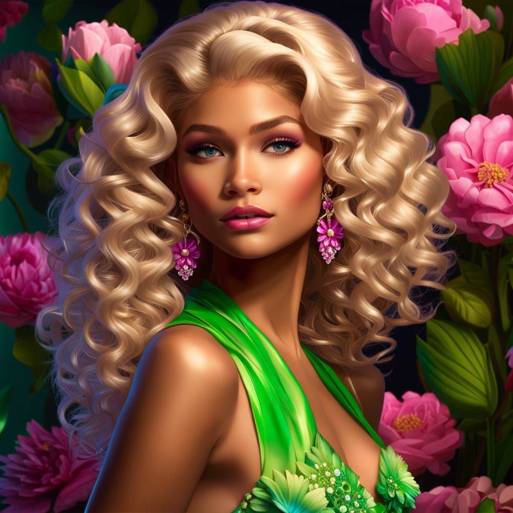 Zendaya with a very big bust, a beautiful neckline in a lace bra and a  beautiful waistline giving a pose for photo - AI Generated Artwork -  NightCafe Creator