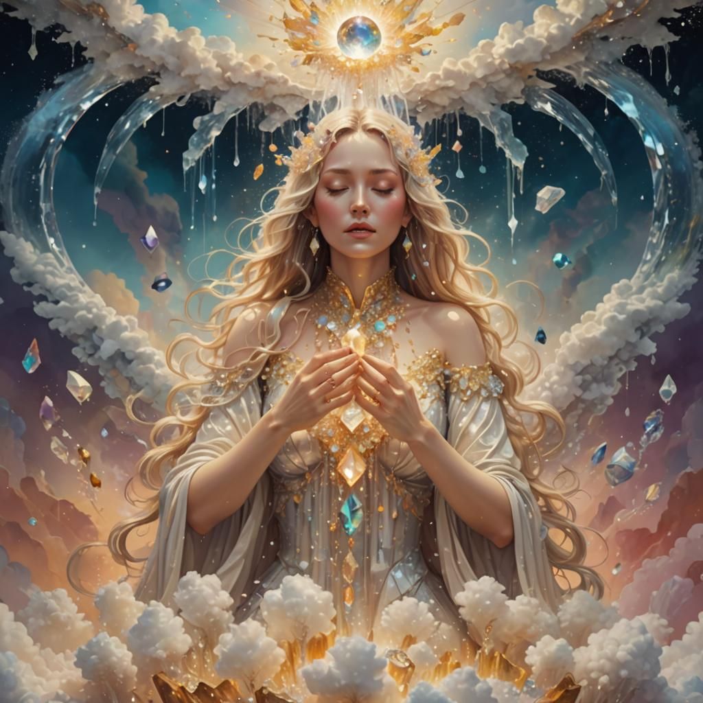 Crystalline Woman in Surreal Digital Art Landscape