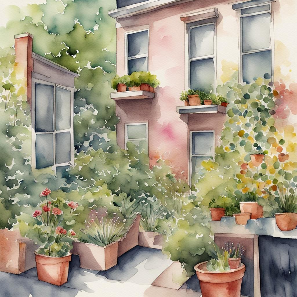watercolor urban garden   by @DMCOkie