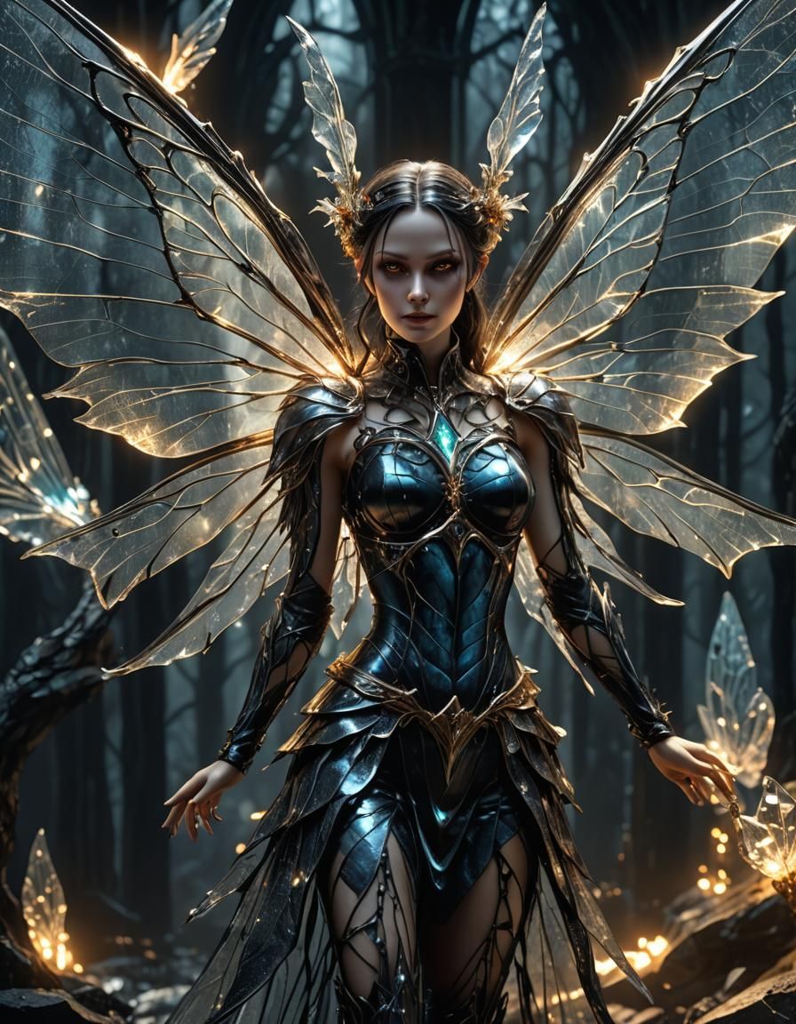 Gothic Fairy with Glass Wings in Dark Fantasy