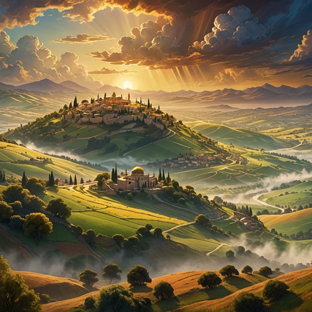 Vibrant Eretz Yisrael Landscape in Golden Light