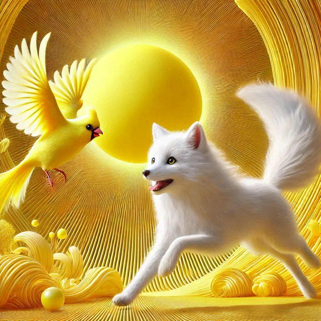 Yellow bird and white fox