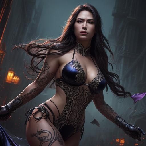 Bikini Dancer in Black Light: Hyperrealistic Comic Art